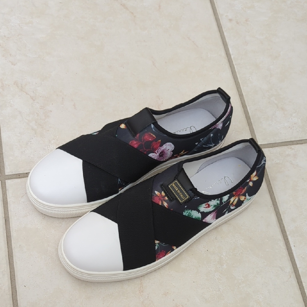 Floral Black Slip-On Sneakers